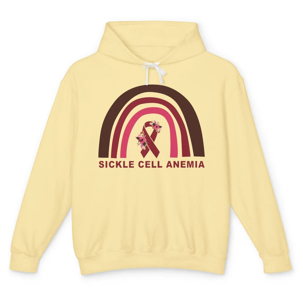 Sickle Cell Anemia Awareness Floral Burgundy Ribbon Rainbow Unisex Lightweight Hoodie