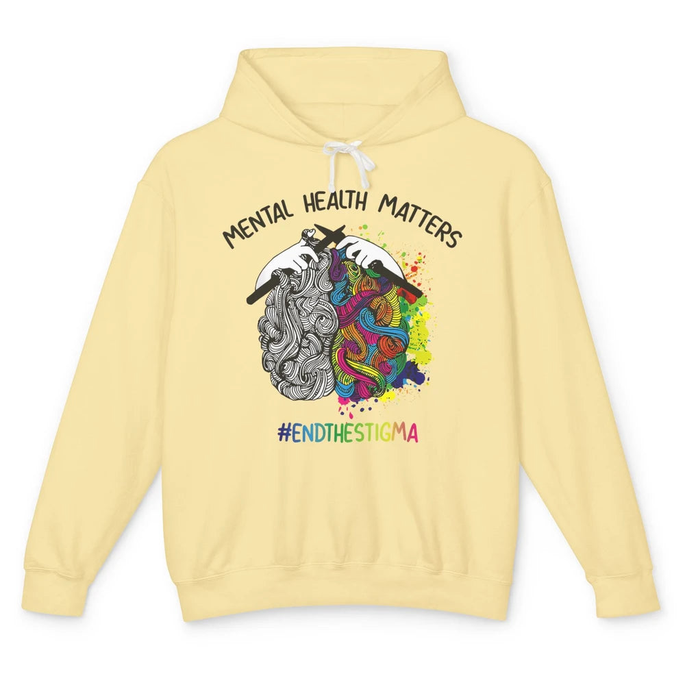 Brain Knitting Mental Health Matters Awareness Crochet Quilt Unisex Lightweight Hoodie