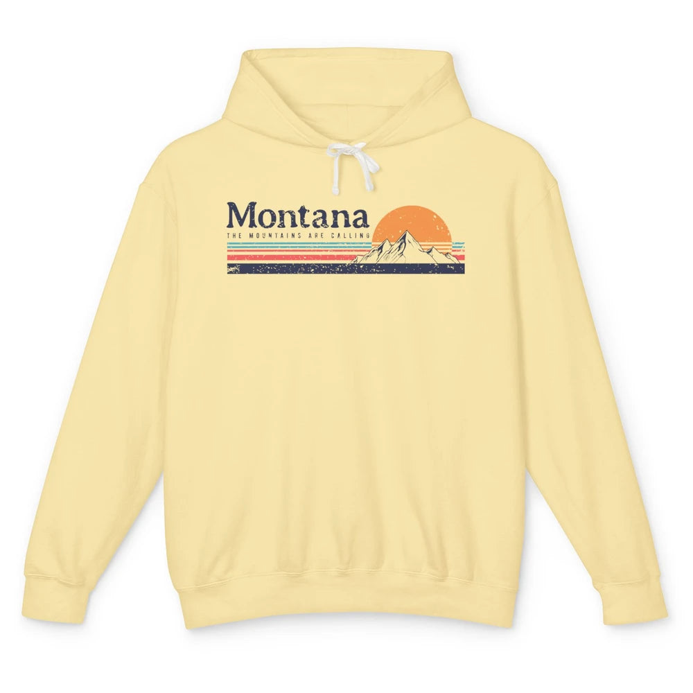 Vintage Montana Mountains Are Calling Camping Hiking Outdoor Unisex Lightweight Hoodie