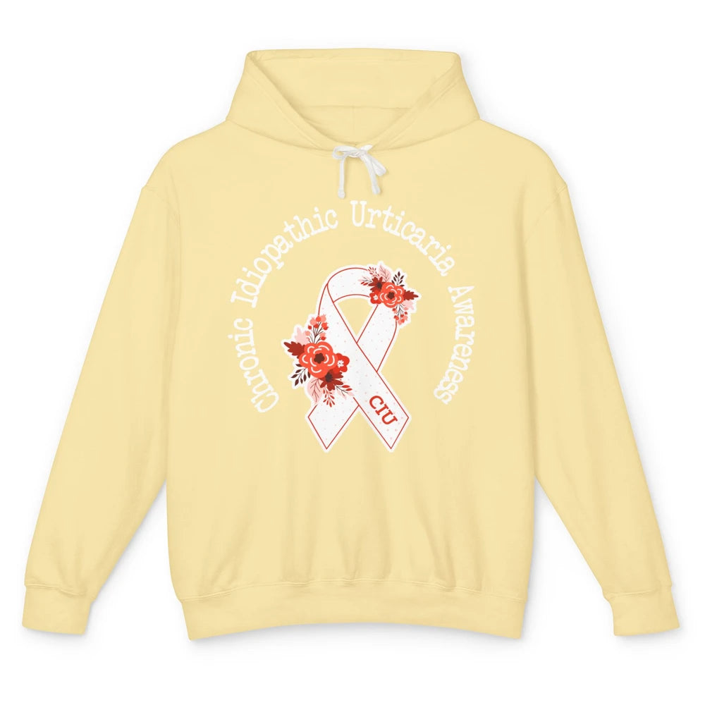 Chronic Idiopathic Urticaria Awareness CIU Red White Ribbon Unisex Lightweight Hoodie