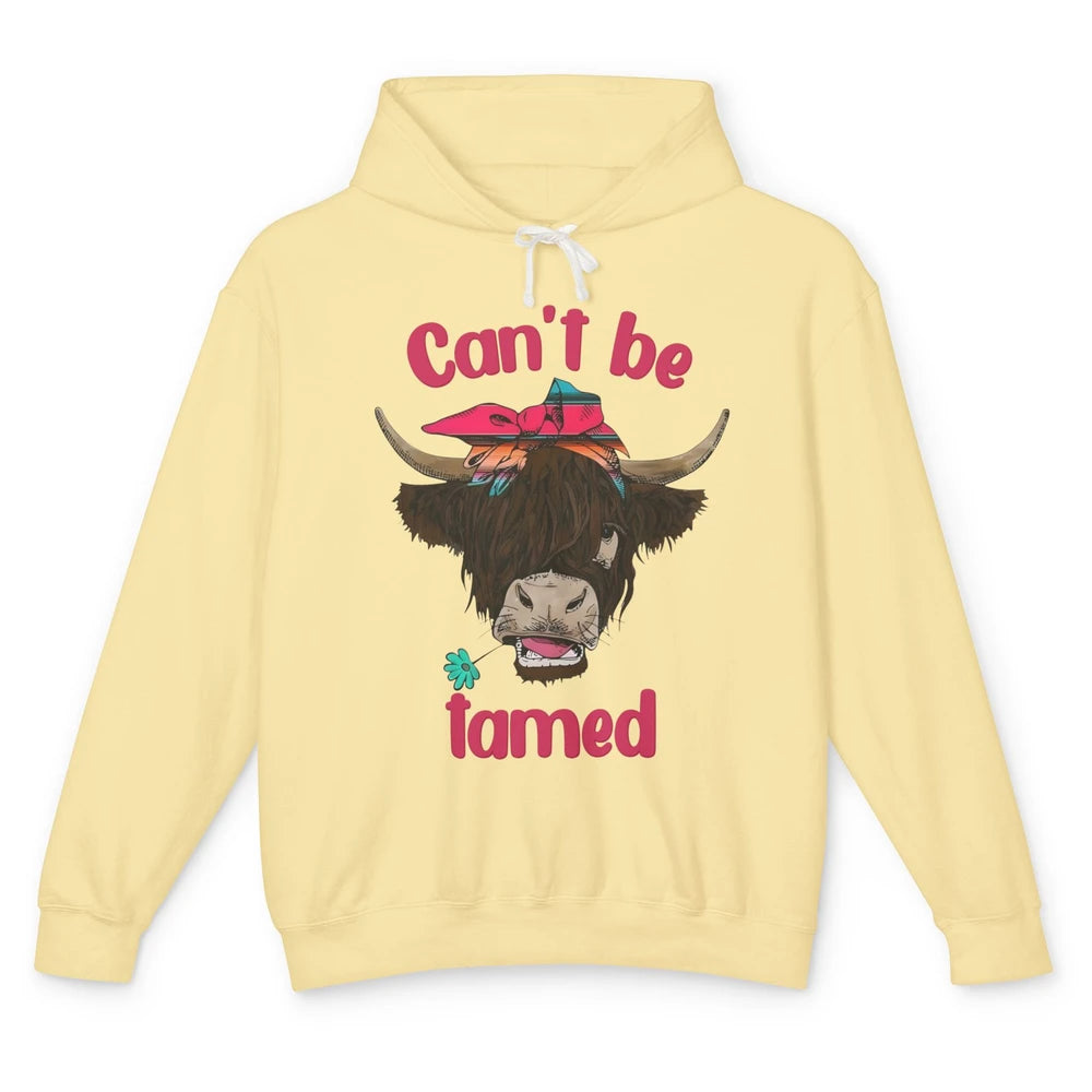 Retro Highland Cow Bandana Can't Be Tamed Western Farm Unisex Lightweight Hoodie