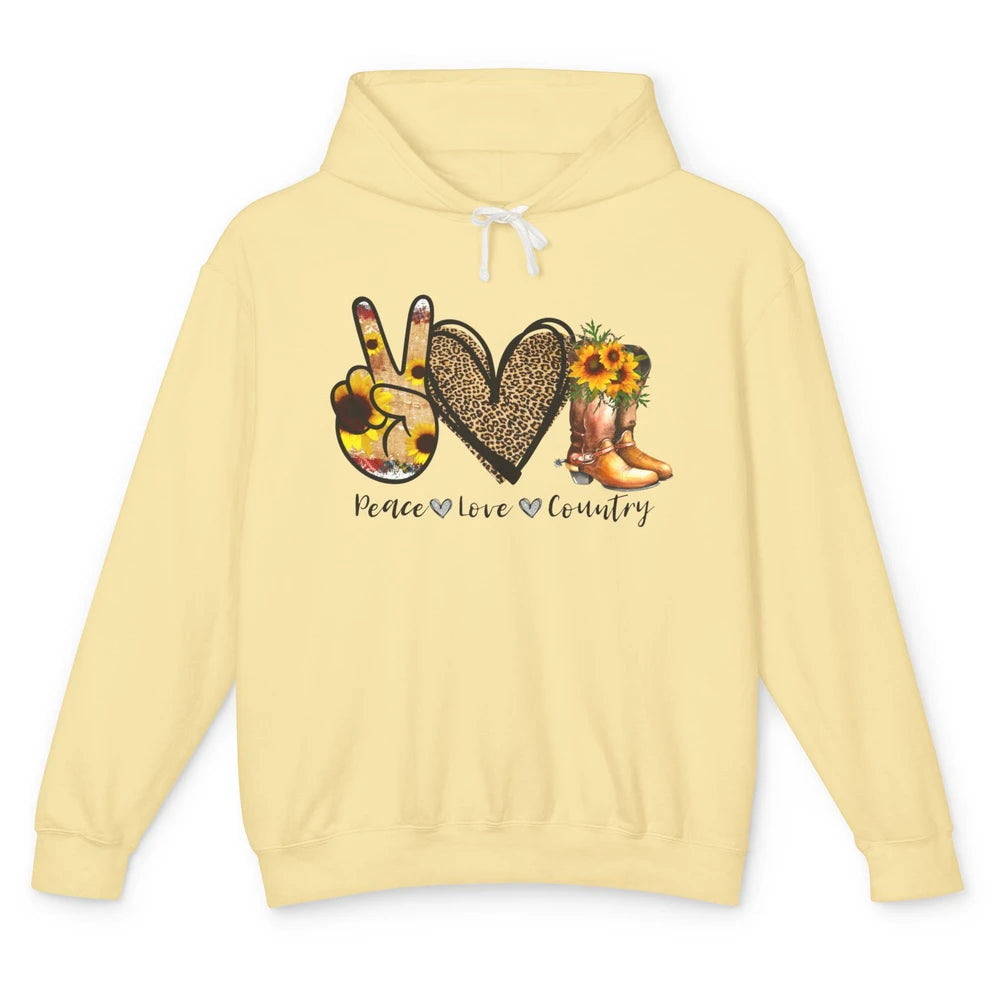 Retro Sunflower Peace Love Country Cowgirl Midwest Girl Boot Unisex Lightweight Hoodie