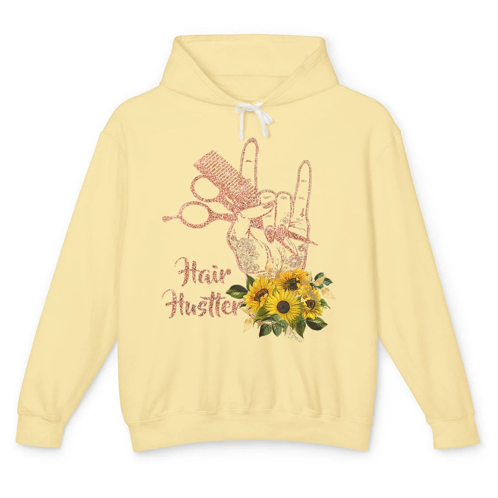 Hair Hustler Sunflower Barber Style Hairstylist Hairdresser Unisex Lightweight Hoodie