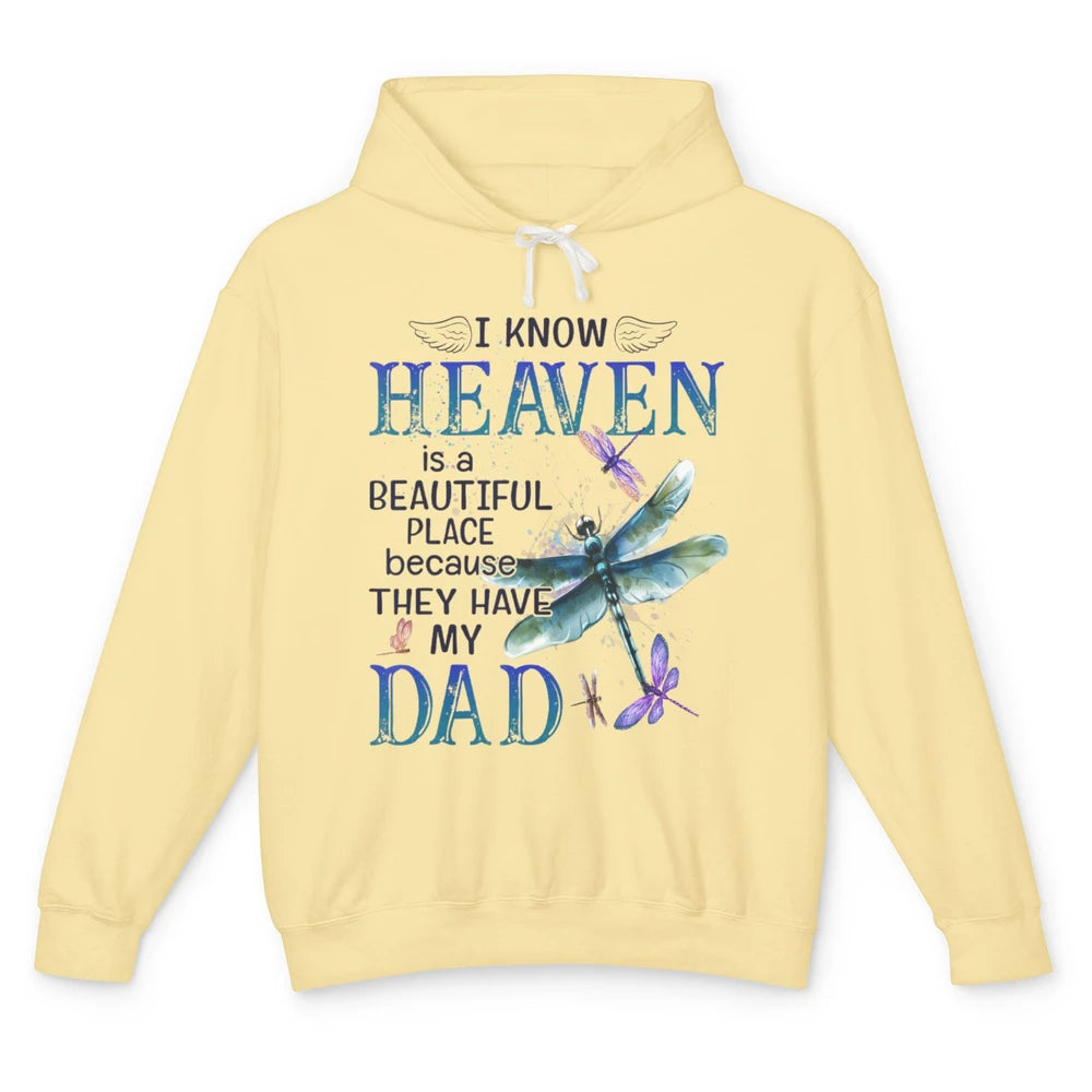 Heaven Beautiful Dad In Heaven Dragonfly Memories Guardian Unisex Lightweight Hoodie