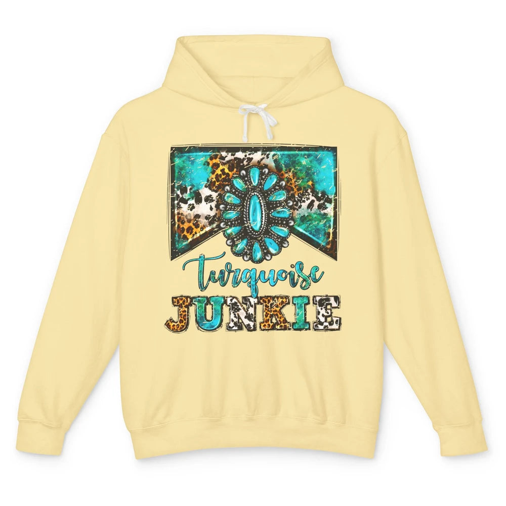 Retro Leopard Turquoise Junkie Gemstone Western Country Unisex Lightweight Hoodie