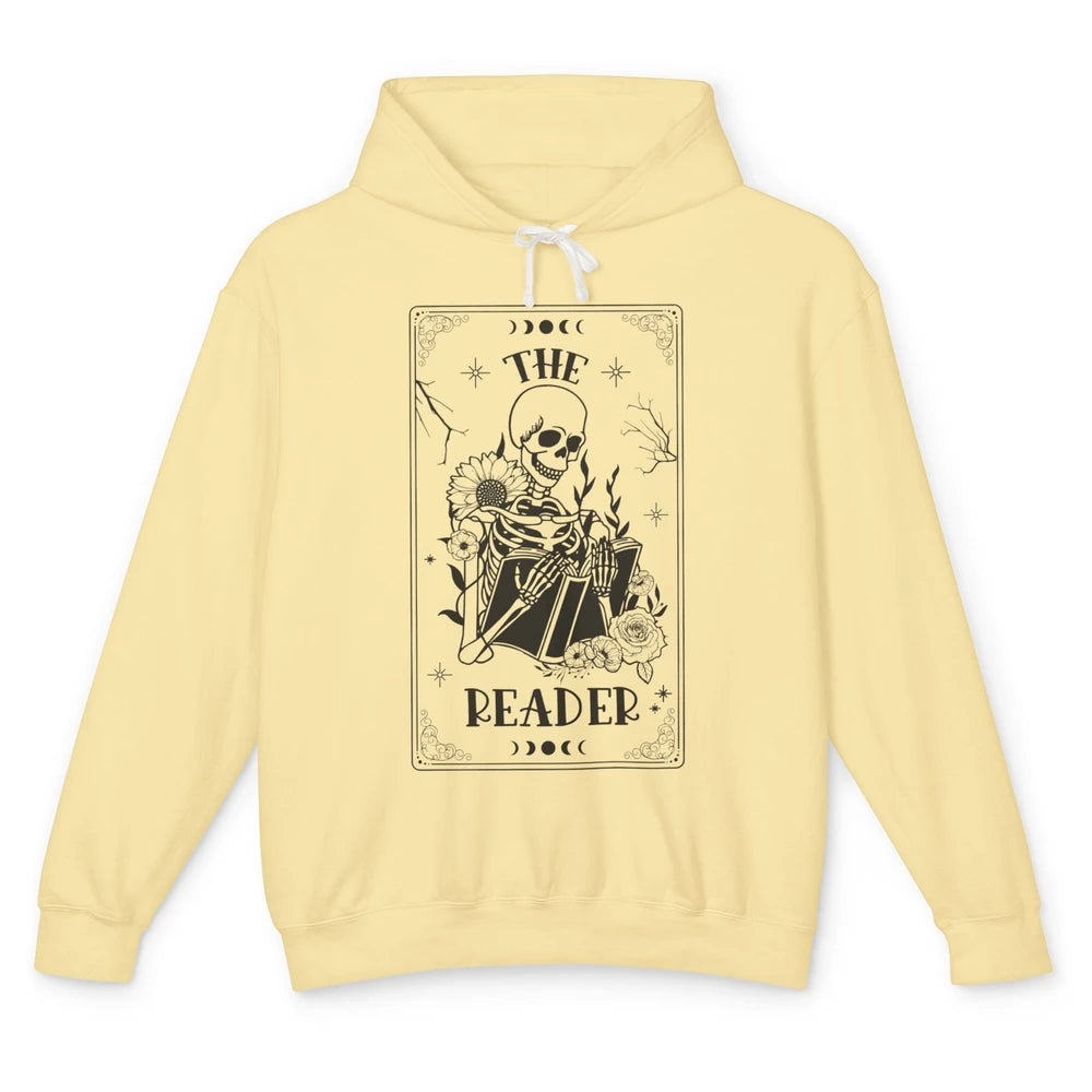 The Reader Skeleton Tarot Card Halloween Reader Book Lovers Unisex Lightweight Hoodie