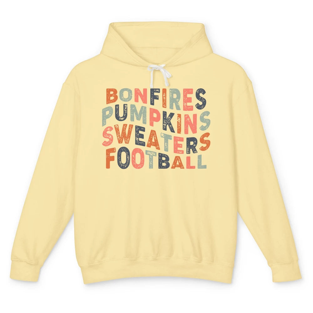 Retro Fall Bonfires Pumpkins Swaeaters Football Thanksgiving Unisex Lightweight Hoodie