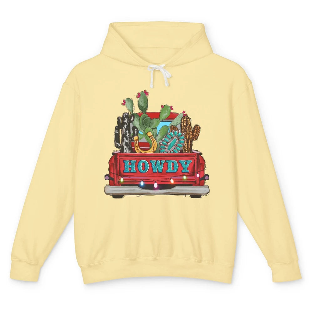 Howdy Truck Cactus Cowhide Western Christmas Gemstone Truck Unisex Lightweight Hoodie