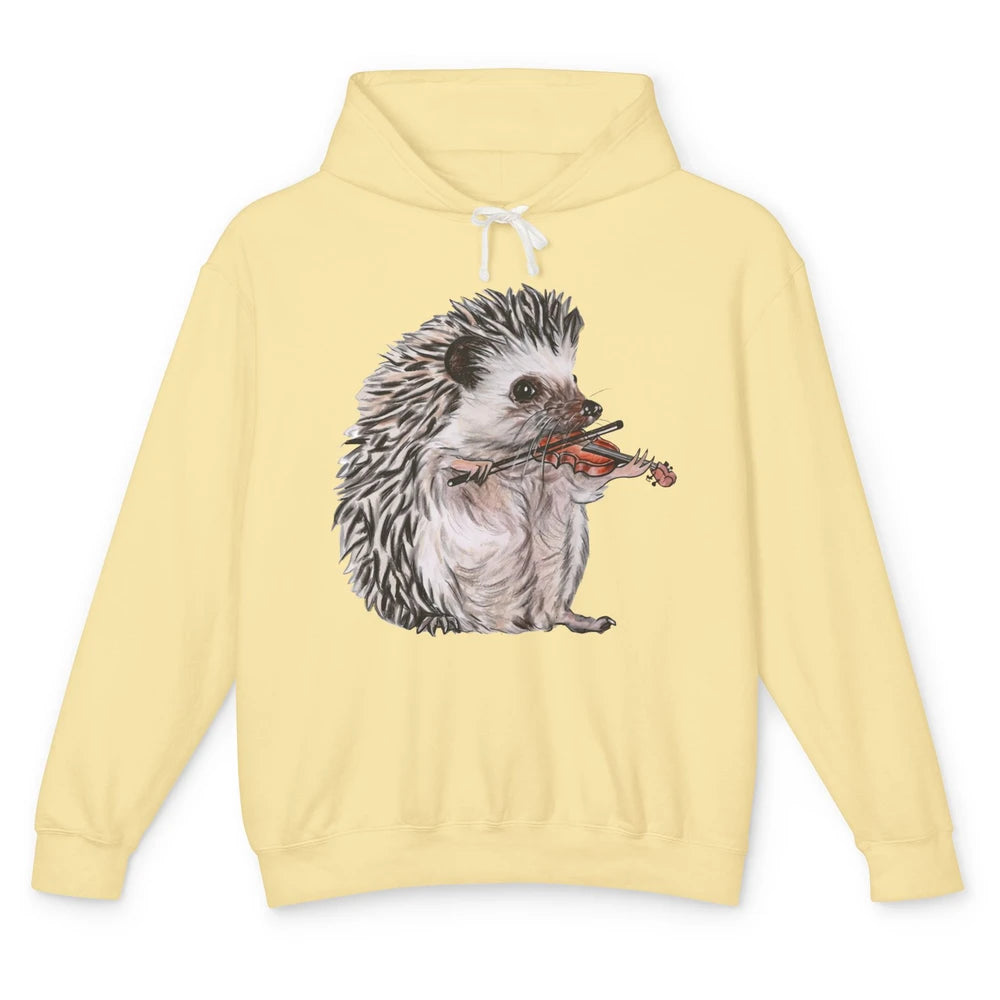 Retro Hedgehog Playing Viloin Musician Violinist Hedgehog Unisex Lightweight Hoodie