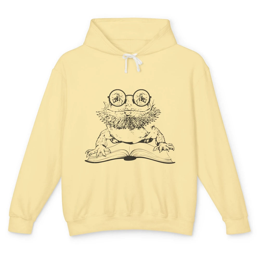 Bearded Dragon Glasses Reading Books Bookworm Funny Animal Unisex Lightweight Hoodie