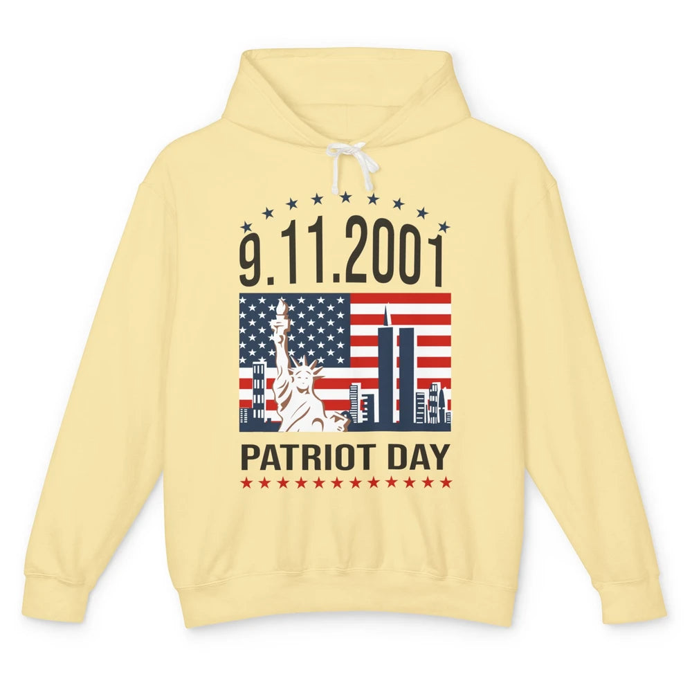 Never Forget 9-11-2001 American Flag Patriotic Memorial Day Unisex Lightweight Hoodie