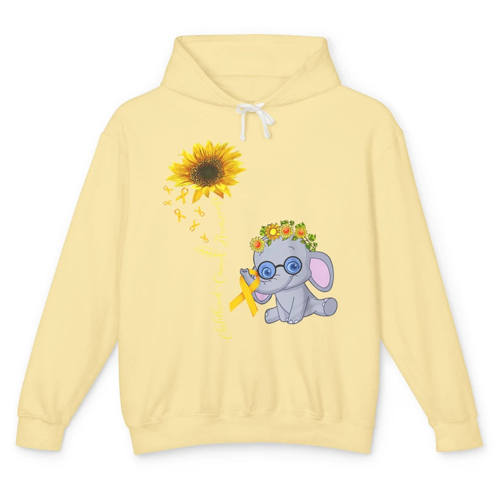 Sunflower Baby Elephant Childhood Cancer Awareness Ribbon Unisex Lightweight Hoodie