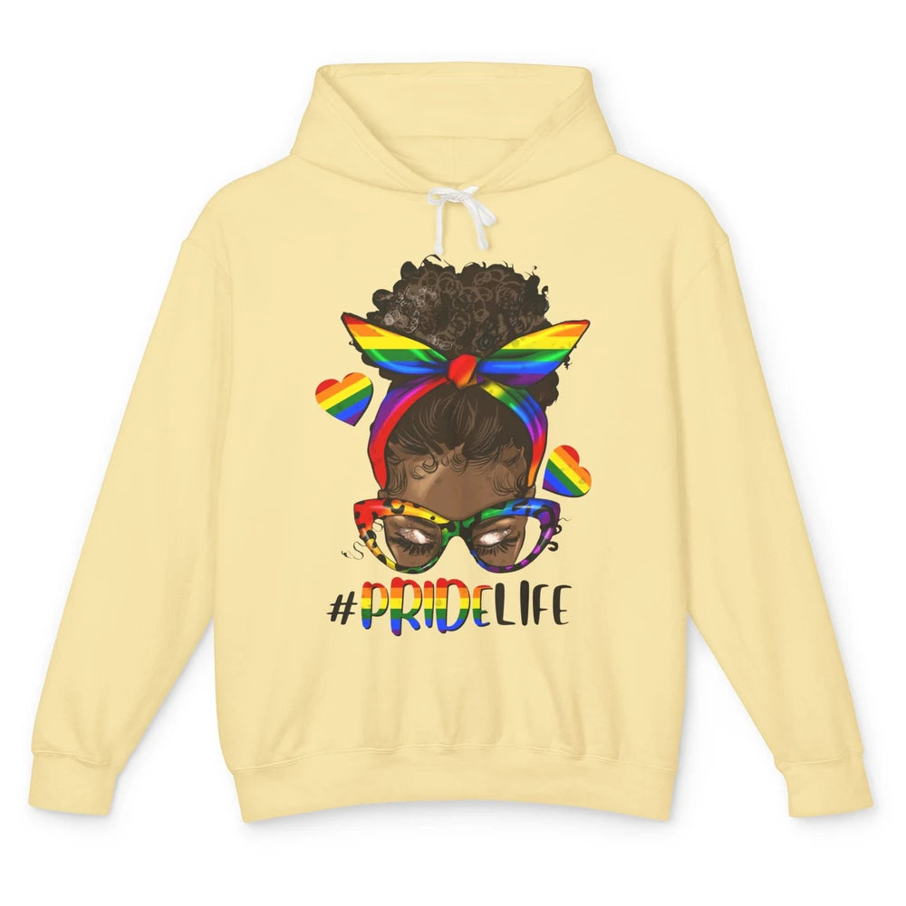 Black Melanin Messy Bun Rainbow Bandana Pride Life LGBTQ Unisex Lightweight Hoodie