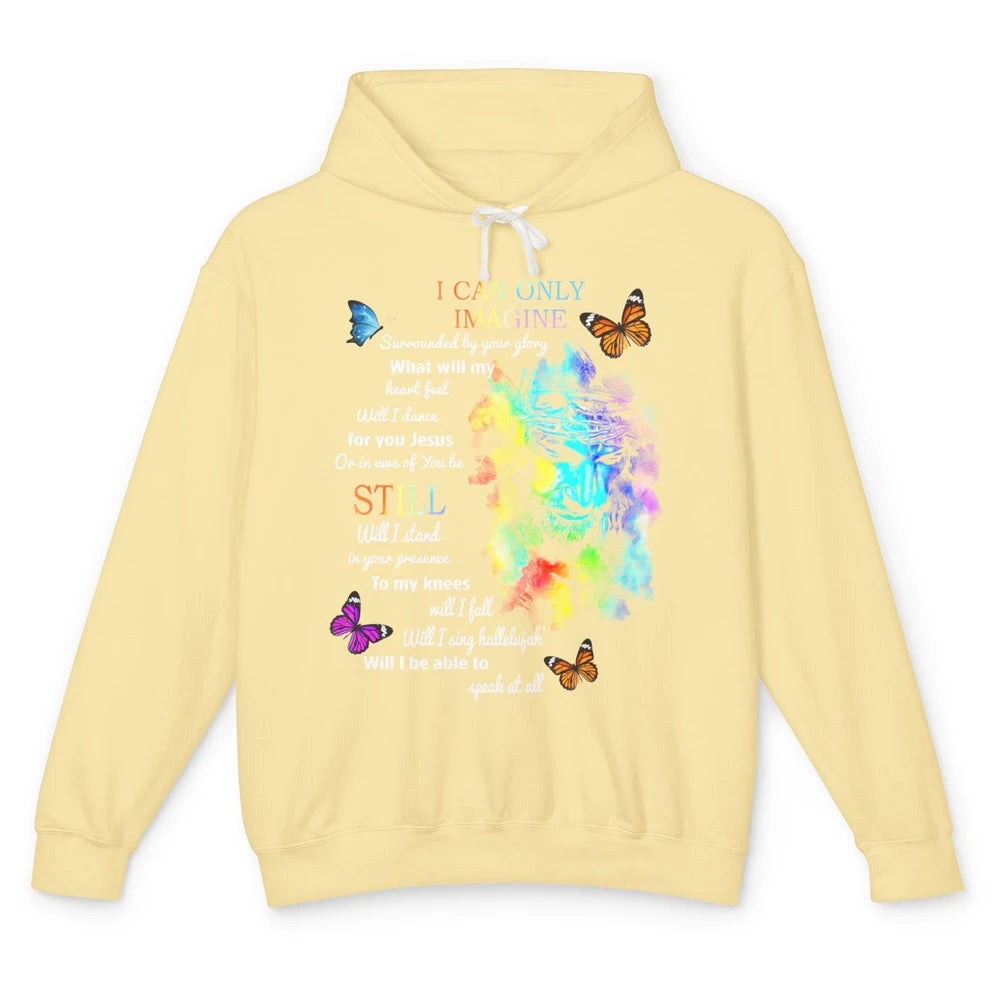 Sunflower Jesus Cross Butterfly I Can Imagine Christian Gift Unisex Lightweight Hoodie