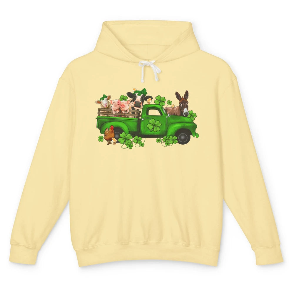 Farm Animals Truck Shamrock Clover St Patricks Day Retro Unisex Lightweight Hoodie