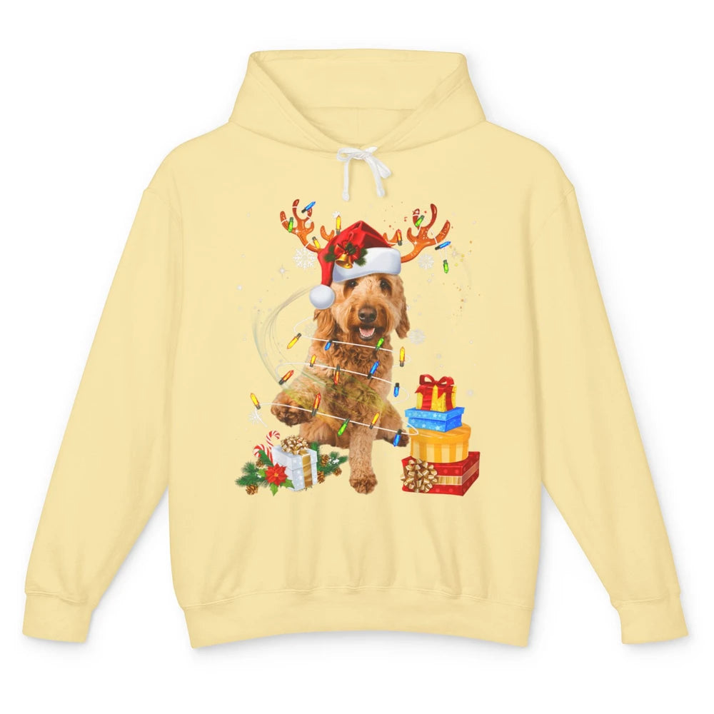 Merry Christmas Goldendoodle Dog Reindeer Xmas Lights Puppy Unisex Lightweight Hoodie