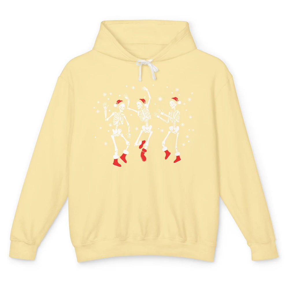 Funny Skeleton Christmas Dancing Snowflakes Santa Skeleton Unisex Lightweight Hoodie