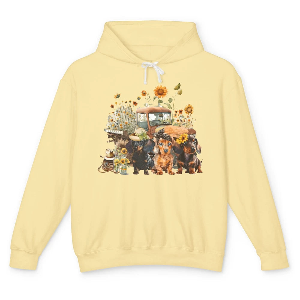 Vintage Truck And Sunflower Dachshund Mom Dachshund Lovers Unisex Lightweight Hoodie