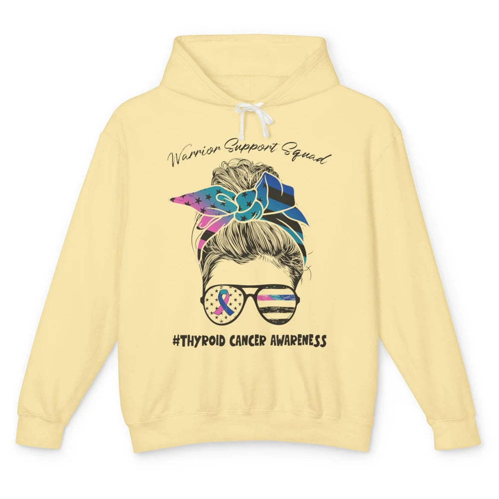 Messy Hair Warrior Support Squad Thyroid Cancer Awareness Unisex Lightweight Hoodie