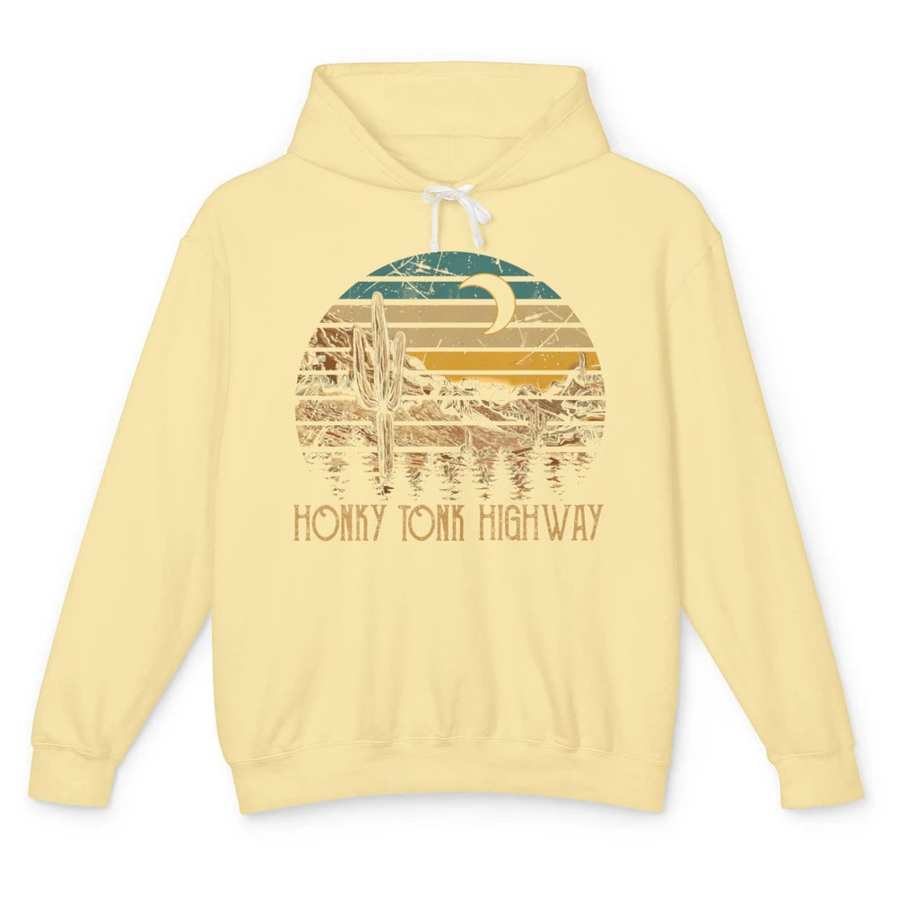 Highway Desert Cactus Desert Western Moon Music Cowboy Rodeo Unisex Lightweight Hoodie