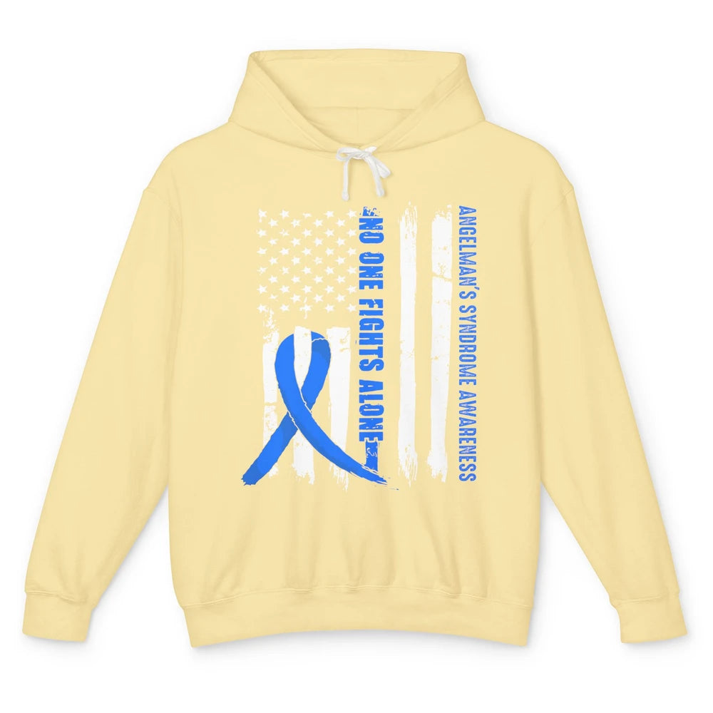 US Flag Angelman's Syndrome Blue Ribbon No One Fight Alone Unisex Lightweight Hoodie