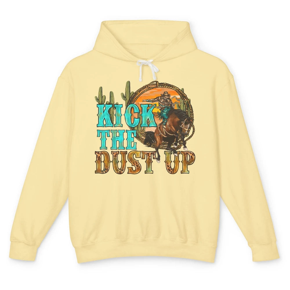 Retro Desert Cowboy Bucking Horse Kick The Dust Up Western Unisex Lightweight Hoodie