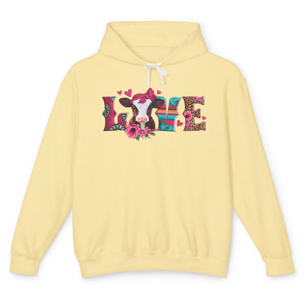 Pink Leopard Love Baby Calf Western Valentines Farm Animals Unisex Lightweight Hoodie