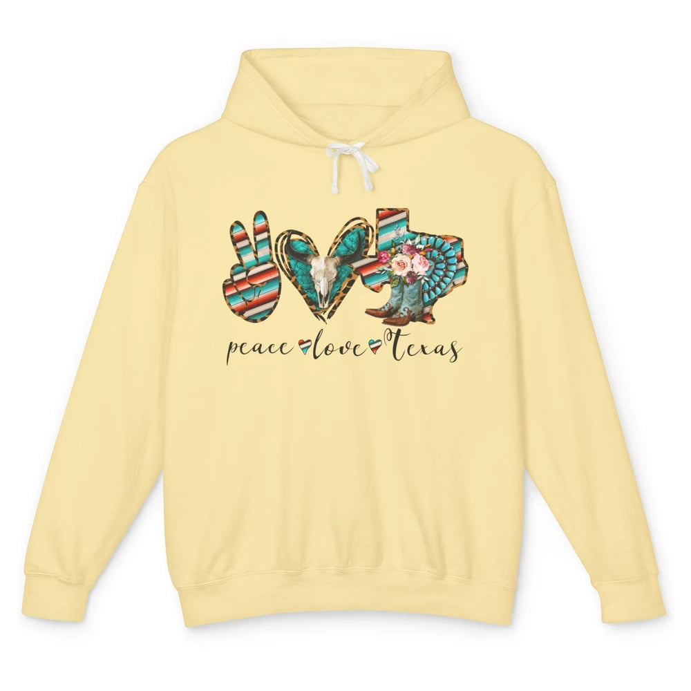 Peace Love Texas State Cowgirl Boot Western Girl Texas Pride Unisex Lightweight Hoodie