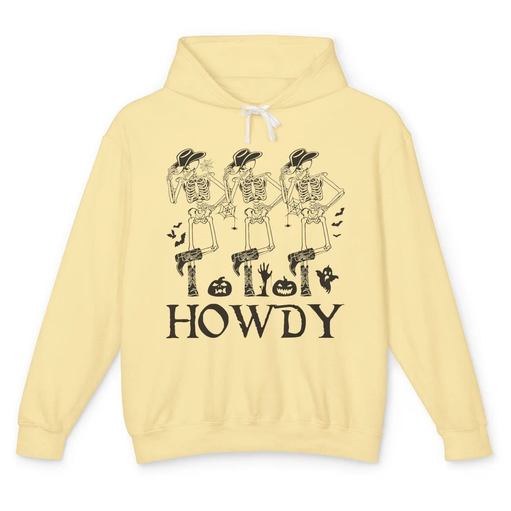 Halloween Skeleton Cowboy Howdy Pumpkin Western Cowgirl Gift Unisex Lightweight Hoodie