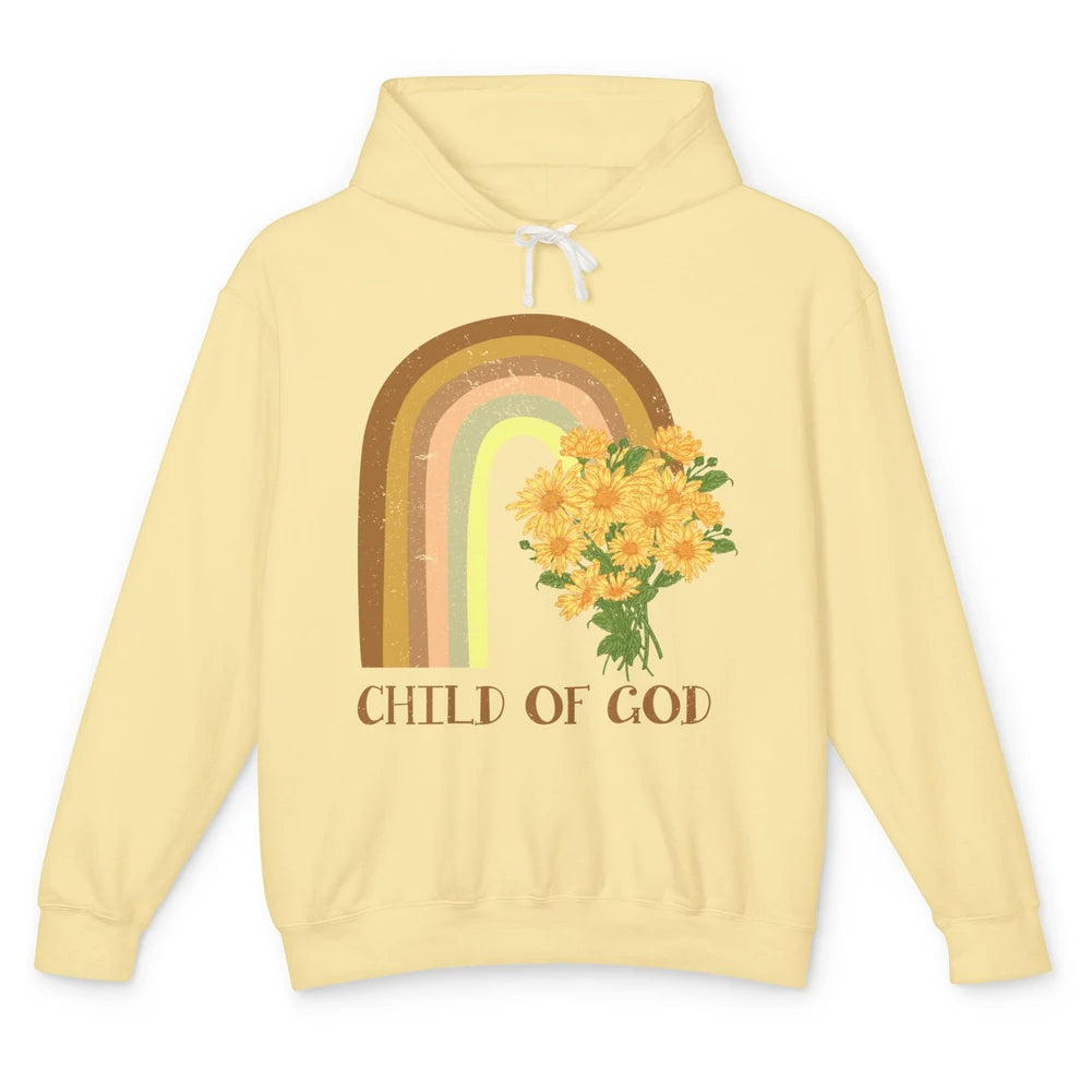 Vintage Sunflower Rainbow Child Of God Christian Religious Unisex Lightweight Hoodie