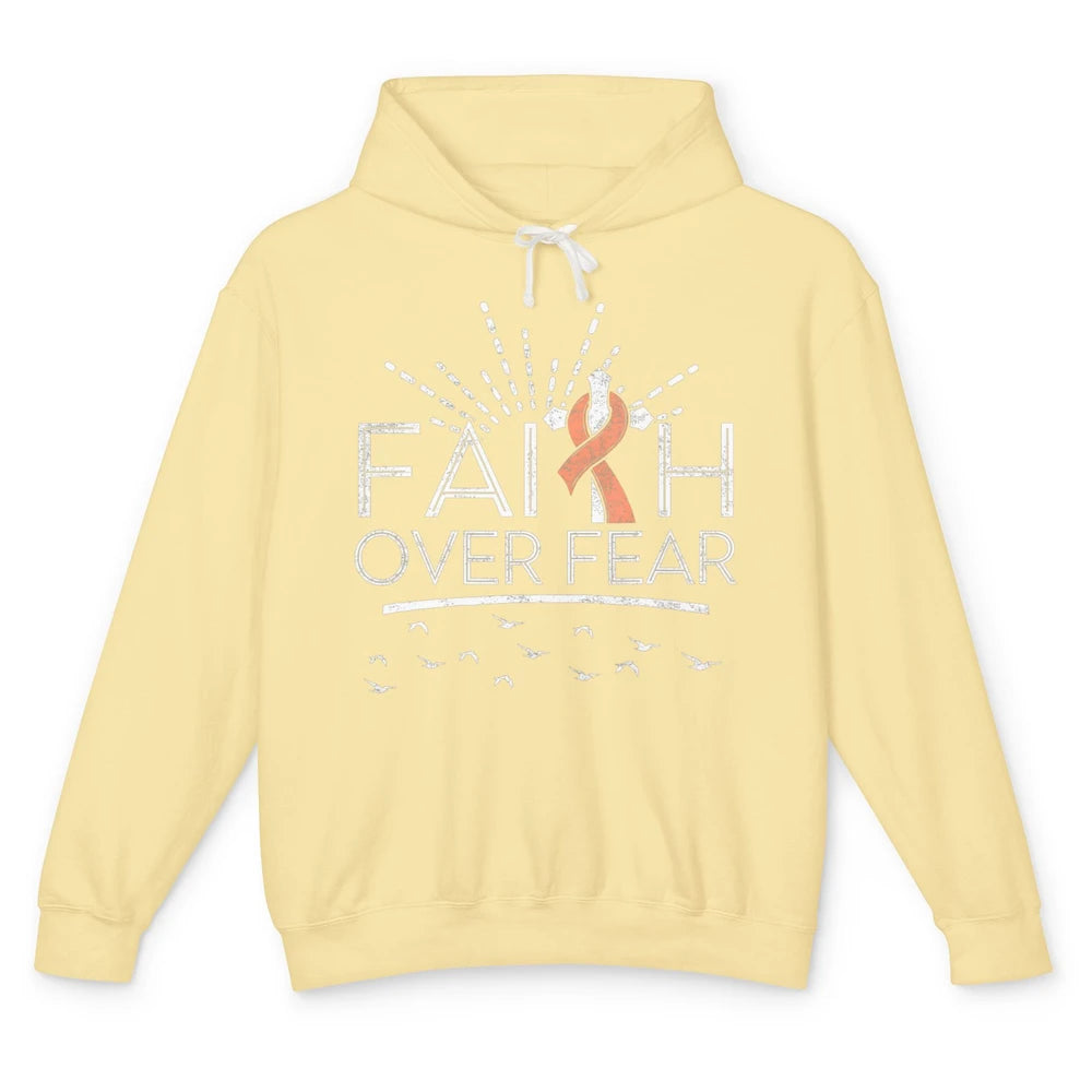 Faith Over Fear Peach Ribbon Uterine Cancer Awareness Month Unisex Lightweight Hoodie