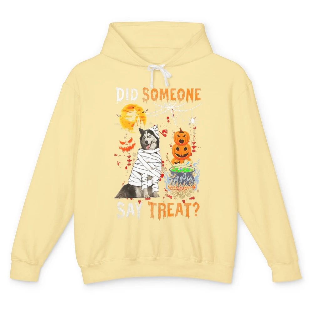 Funny Husky Dog Witch Treat Pumpkin Halloween Spooky Season Unisex Lightweight Hoodie