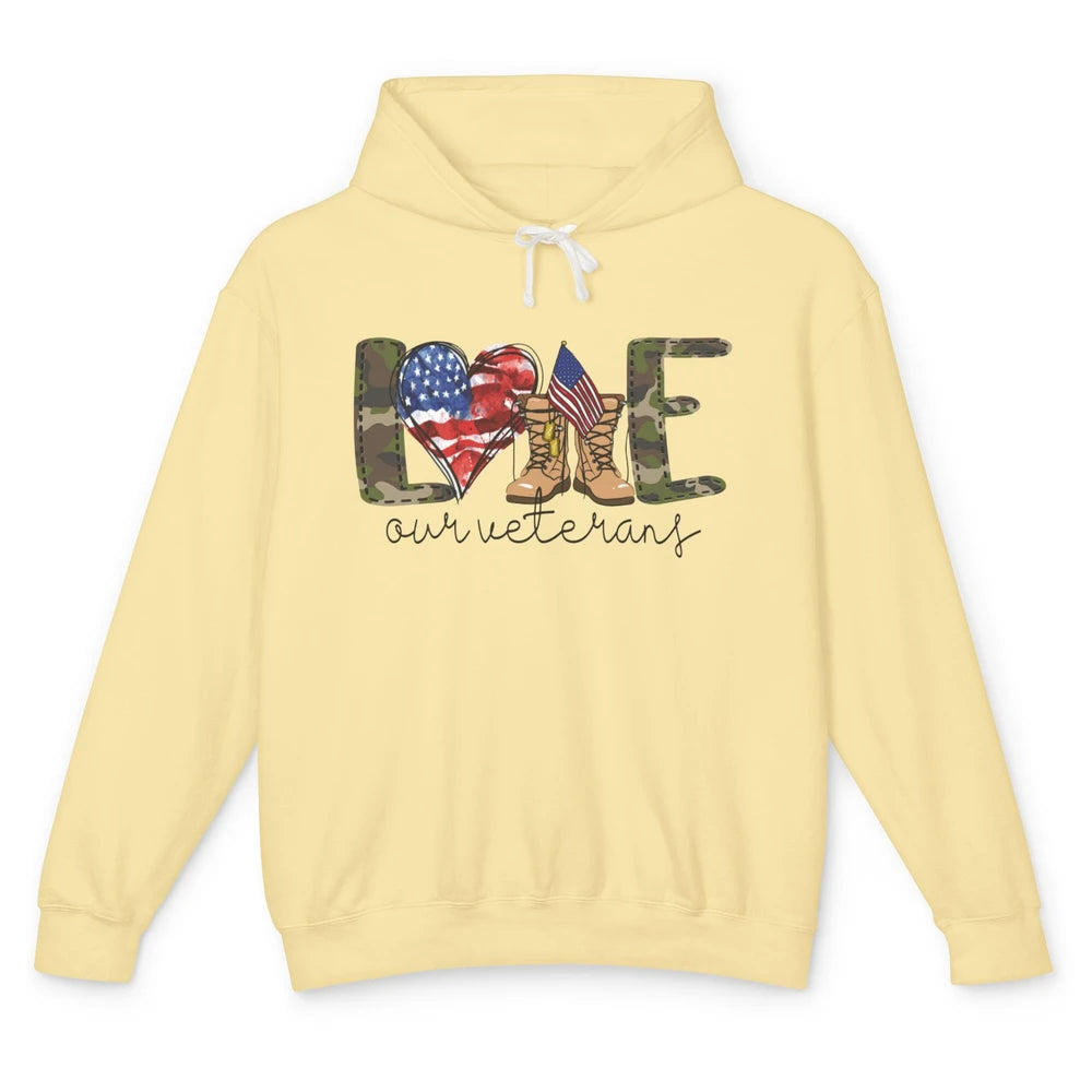 Love Our Veterans Memorial Day Veterans US Military Unisex Lightweight Hoodie