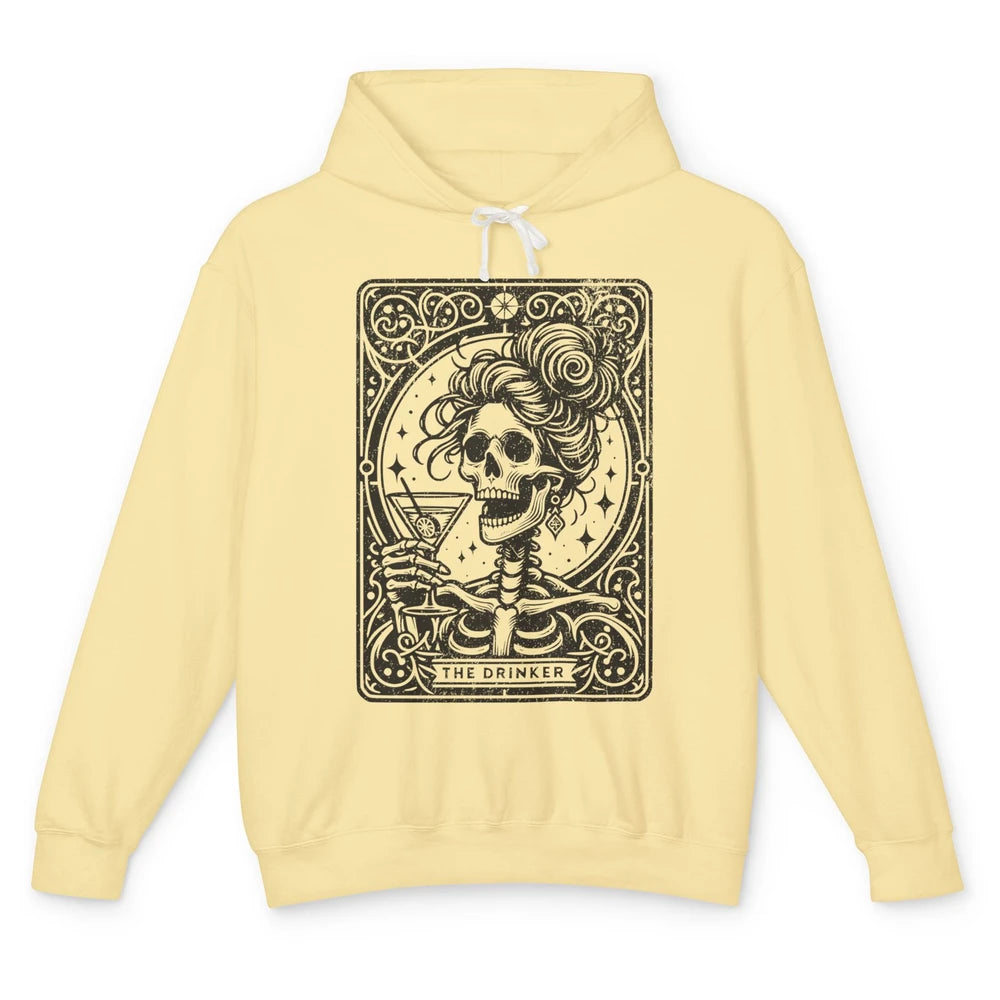 Skeleton The Drinker Tarot Card Halloween Drunk Mom Drinking Unisex Lightweight Hoodie