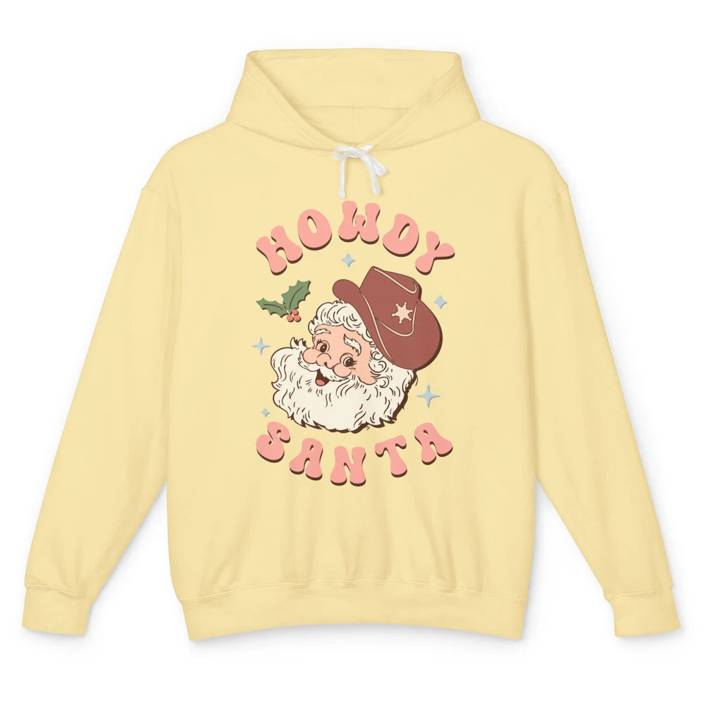 Merry Christmas Howdy Cowboy Xmas Santa Claus Cactus Western Unisex Lightweight Hoodie