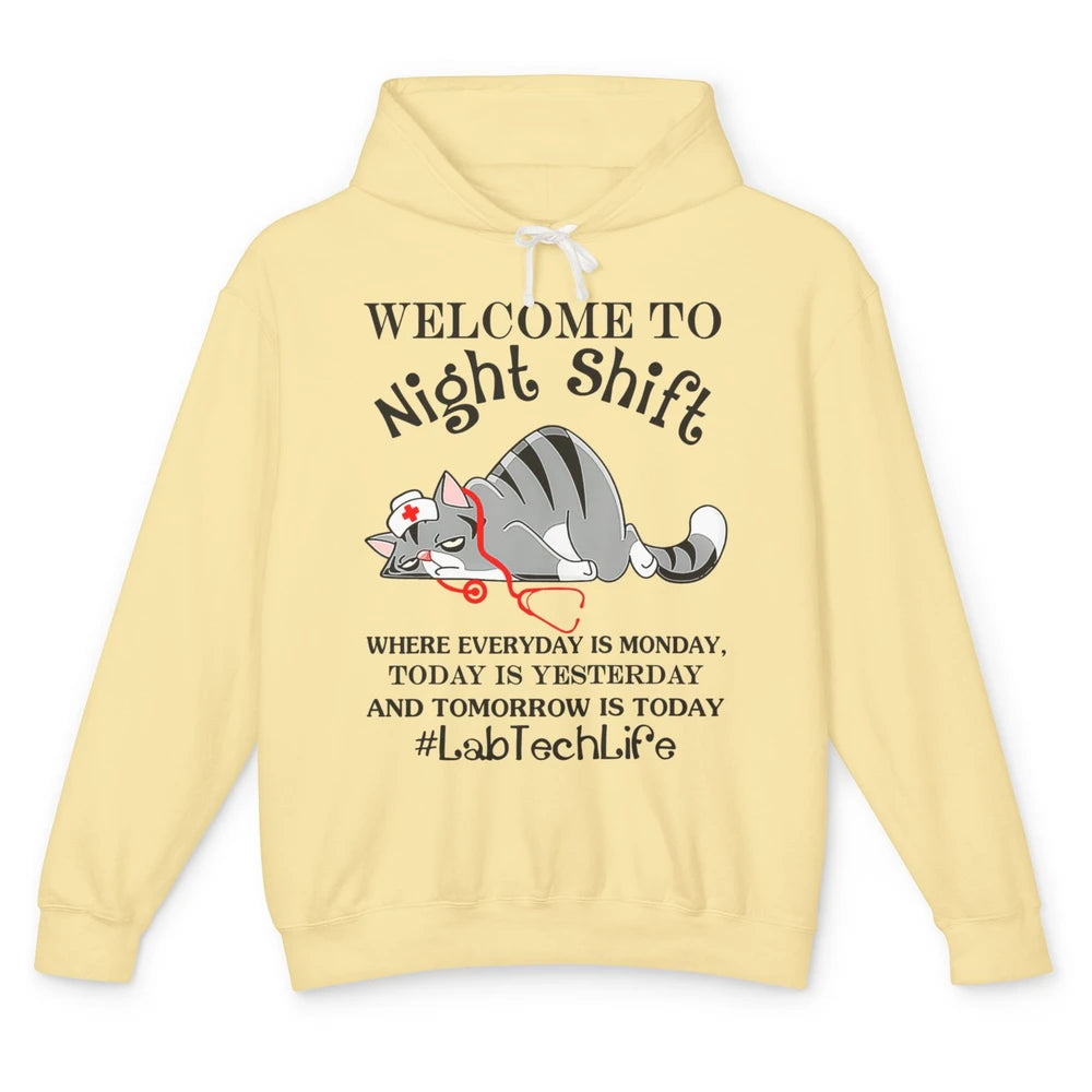 Funny Welcome To Night Shift Cat Lab Tech Medical Laboratory Unisex Lightweight Hoodie