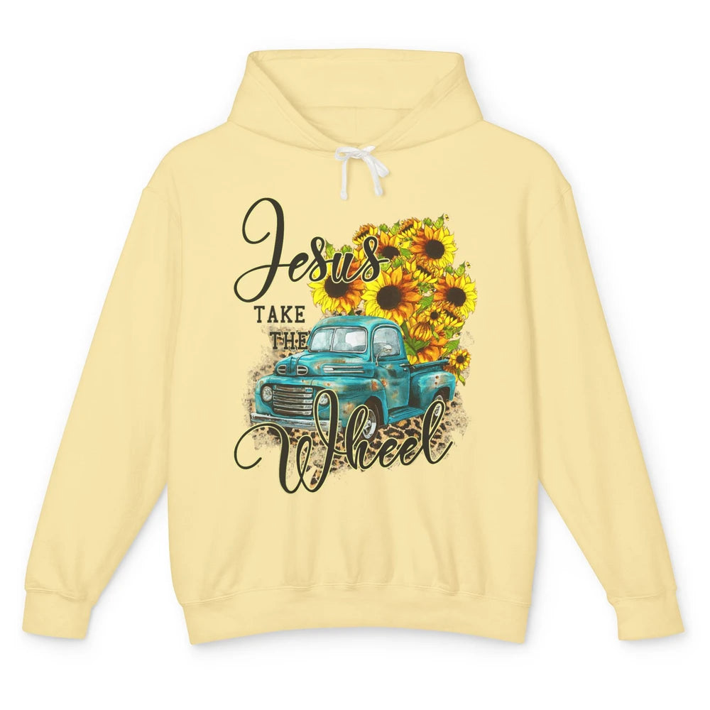 Sunflower Jesus Take The Wheel Truck Western Country Leopard Unisex Lightweight Hoodie