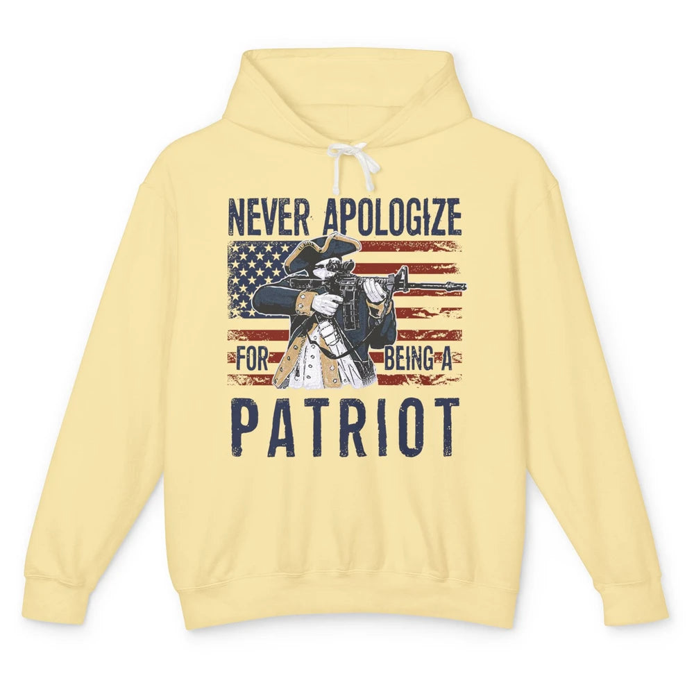 Never Apologize For Being A Patriot US Flag American Pride Unisex Lightweight Hoodie