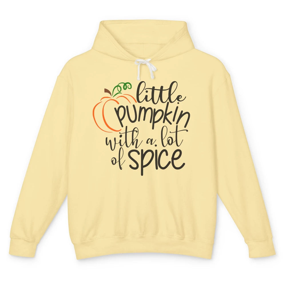 Little Pumpkin With Lots Of Spice Kids Thanksgiving Autumn Unisex Lightweight Hoodie