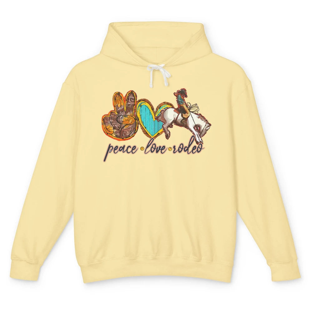 Retro Peace Love Rodeo Cowboy Boots Western Country Cowgirl Unisex Lightweight Hoodie