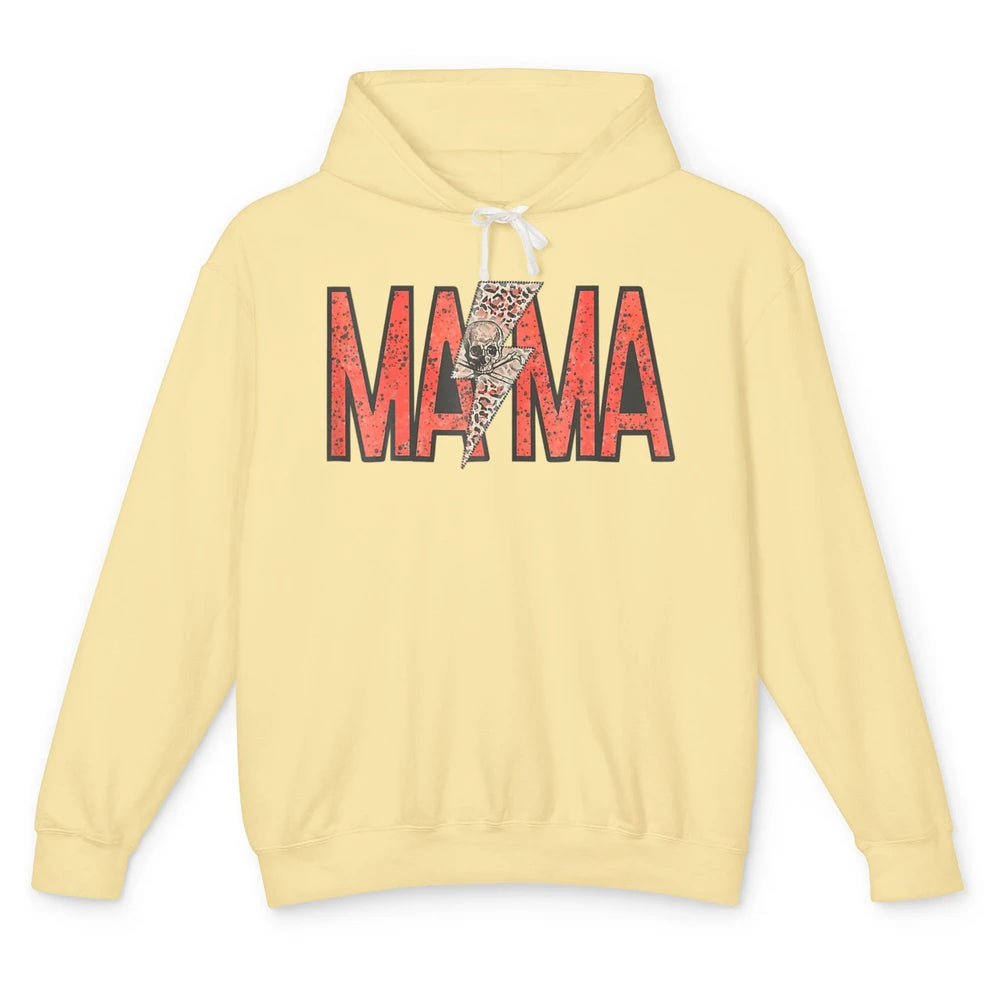 Mama Lightning Bolt Leopard Skull Mothers Day Mom Rocker Unisex Lightweight Hoodie