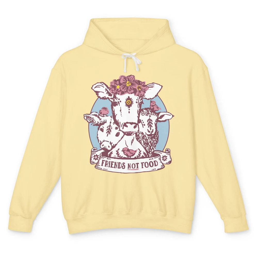 Funny Vegan Friends Not Food Vegetarian Floral Gothic Cow Unisex Lightweight Hoodie