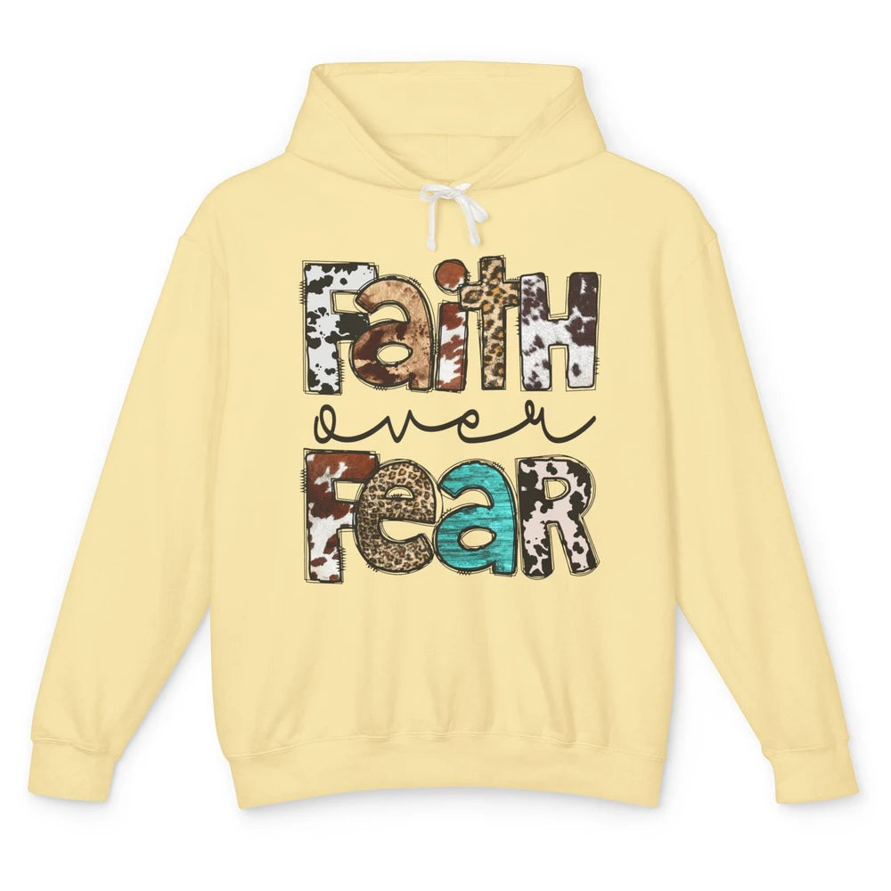 Leopard Faith Over Fear Cowboy Western Country Christian Unisex Lightweight Hoodie