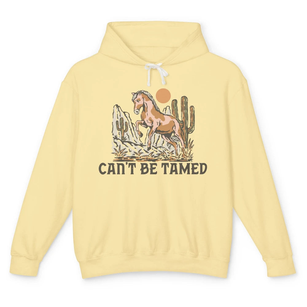 Retro Horse Desert Cactus Sunset Can't Be Tamed Western Unisex Lightweight Hoodie