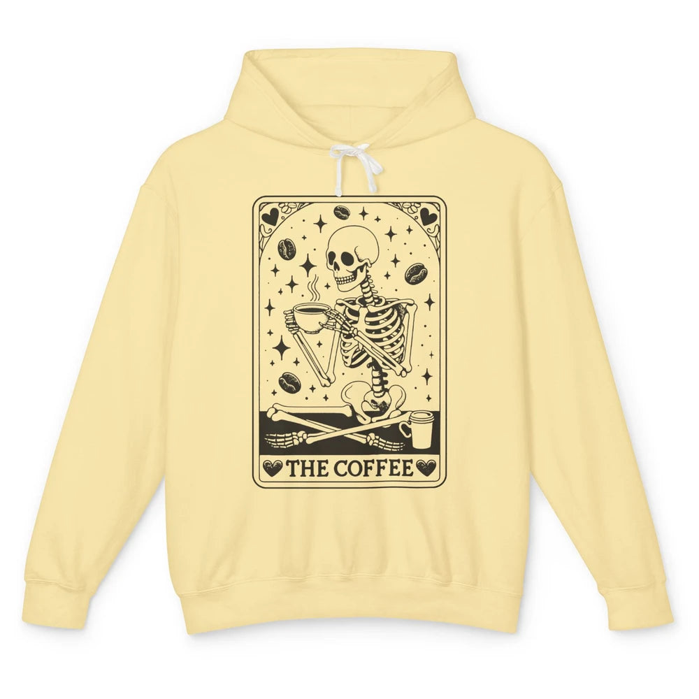 Funny Skeleton The Coffee Tarot Card Witchcraft Halloween Unisex Lightweight Hoodie