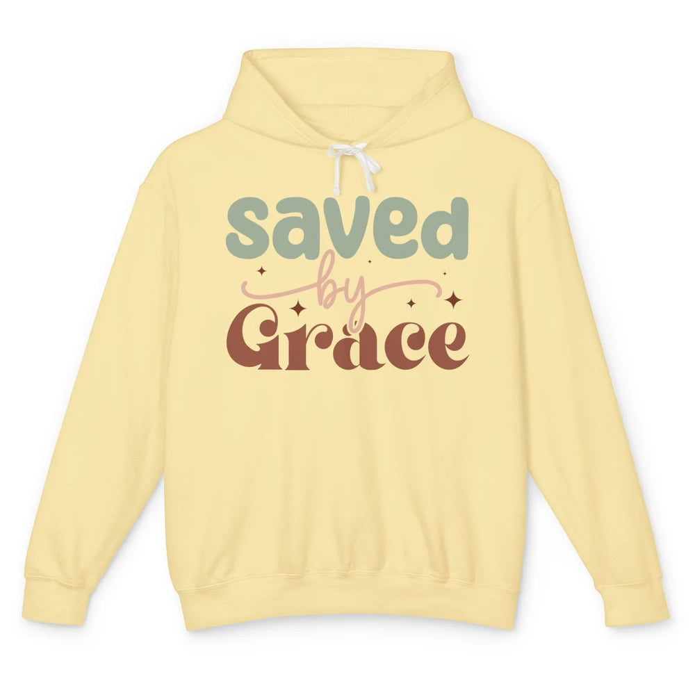 Boho Saved By Grace Jesus Christian Bible Verse Aesthetic Unisex Lightweight Hoodie