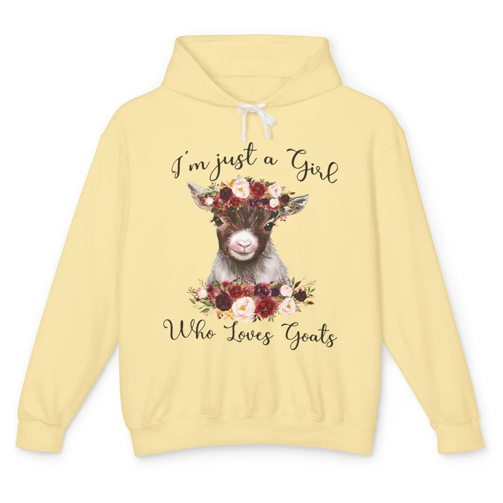 Funny Floral Goat Mom Just A Girl Who Loves Goats Farmers Unisex Lightweight Hoodie