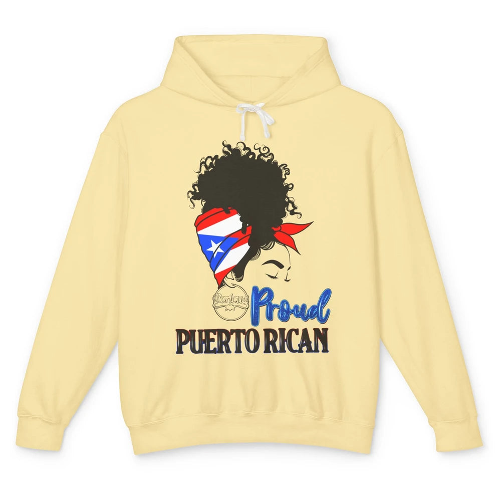 Proud Puerto Rican Afro Messy Bun Women Puerto Rico Flag Unisex Lightweight Hoodie