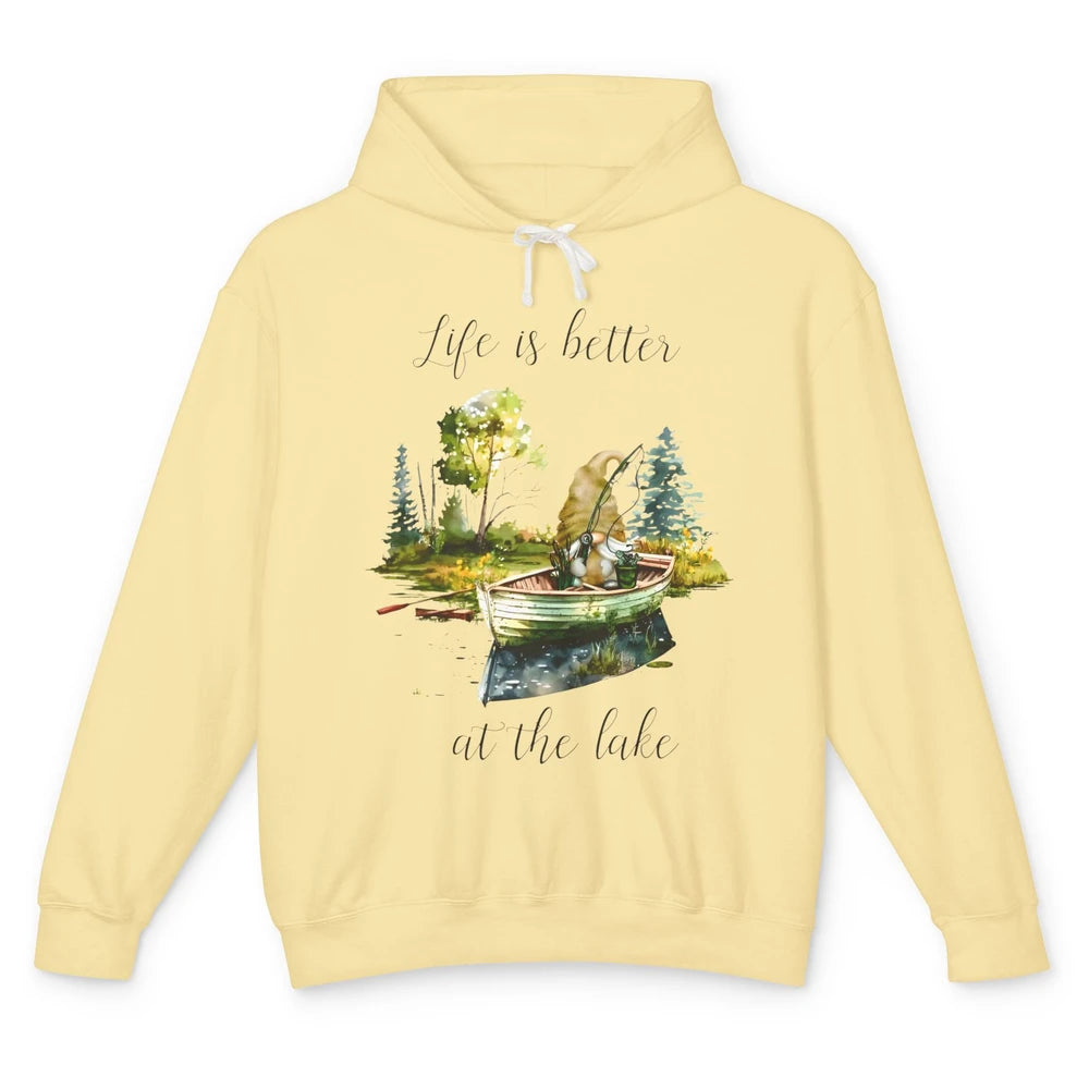 Fishing Gnome Fishing Boat Fisherman Outdoors Father Gift Unisex Lightweight Hoodie