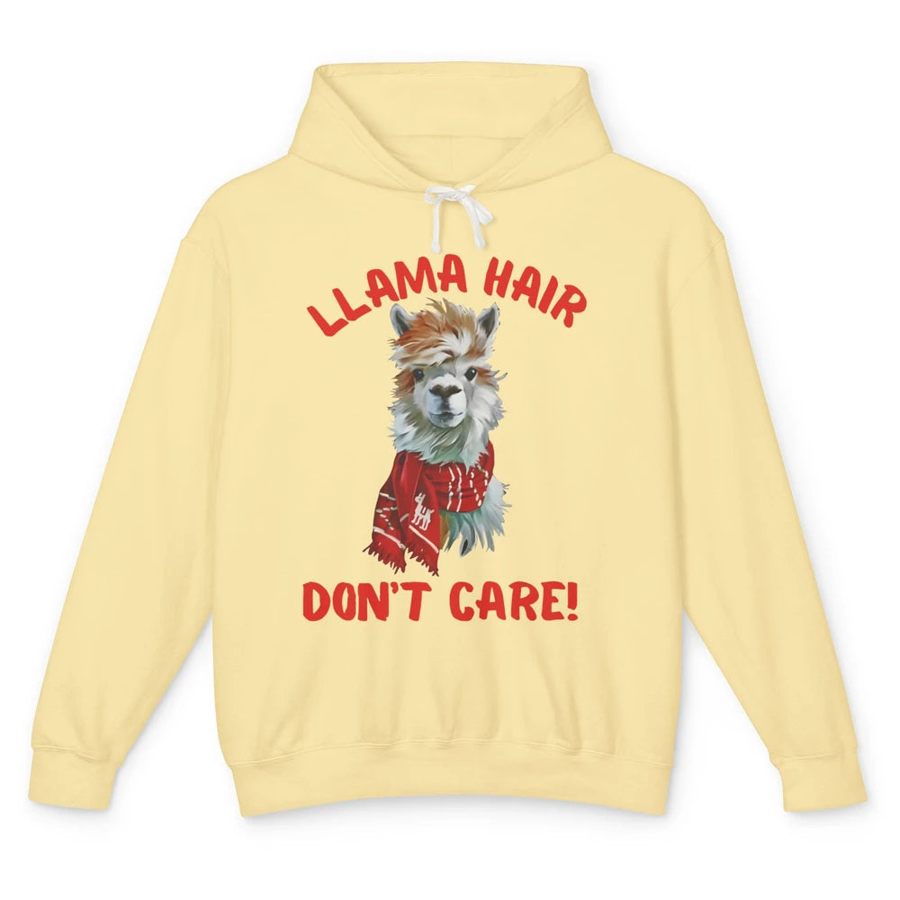 Llama Hair Dont Care Funny Farm Animal Cool Alpaca Winter Unisex Lightweight Hoodie